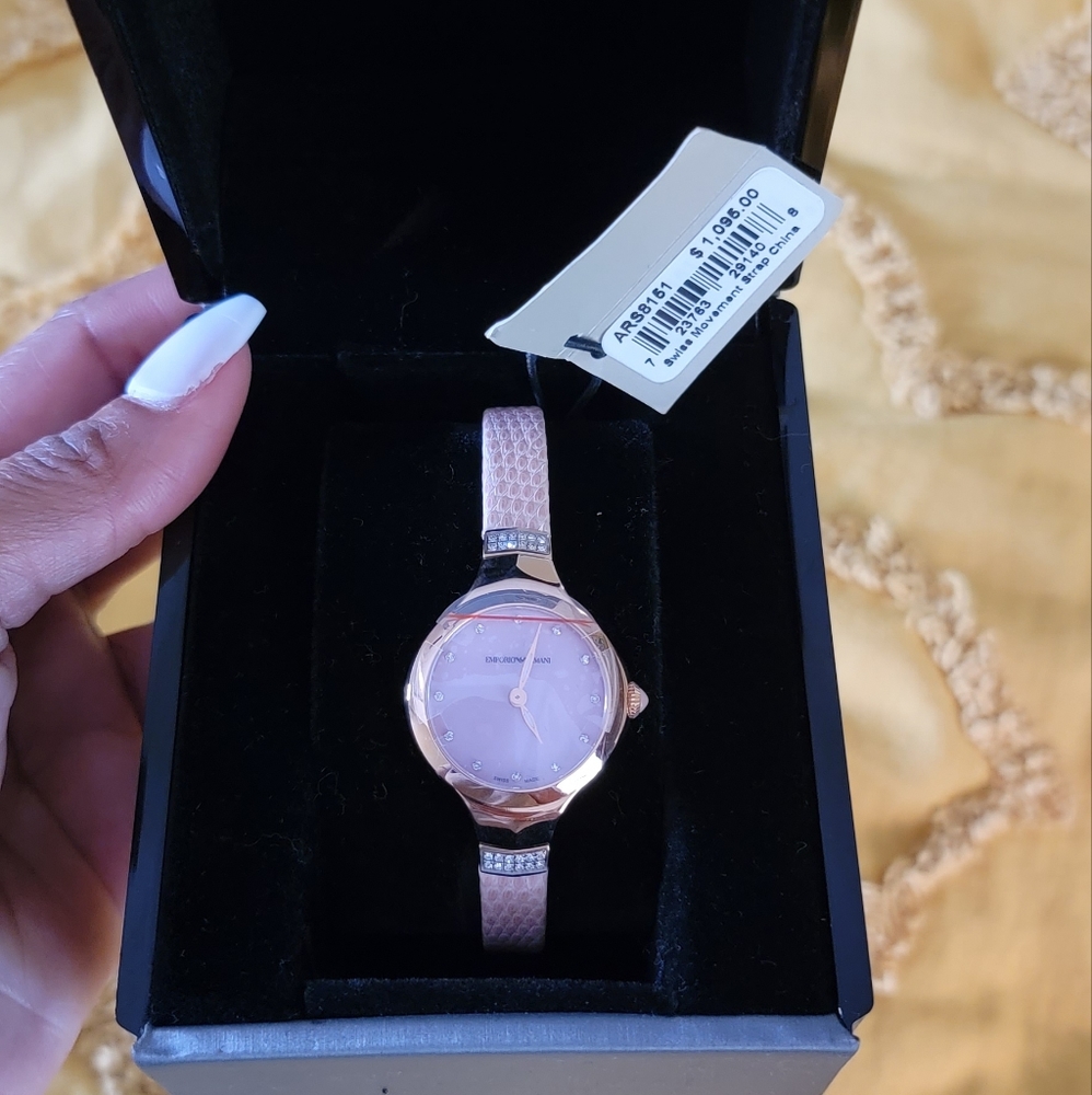 Armani Exchange, Swarovski Crystal, leather band watch
